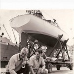 Peter Colmore-Williams (left) and Max Carter (right) prepare Patea for launching (Max Carter Collection)
