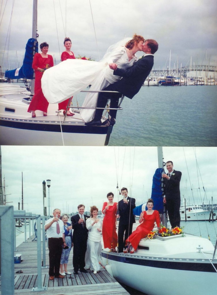 Sarah and Pete take their vows aboard Promise (Stewart Association Collection)