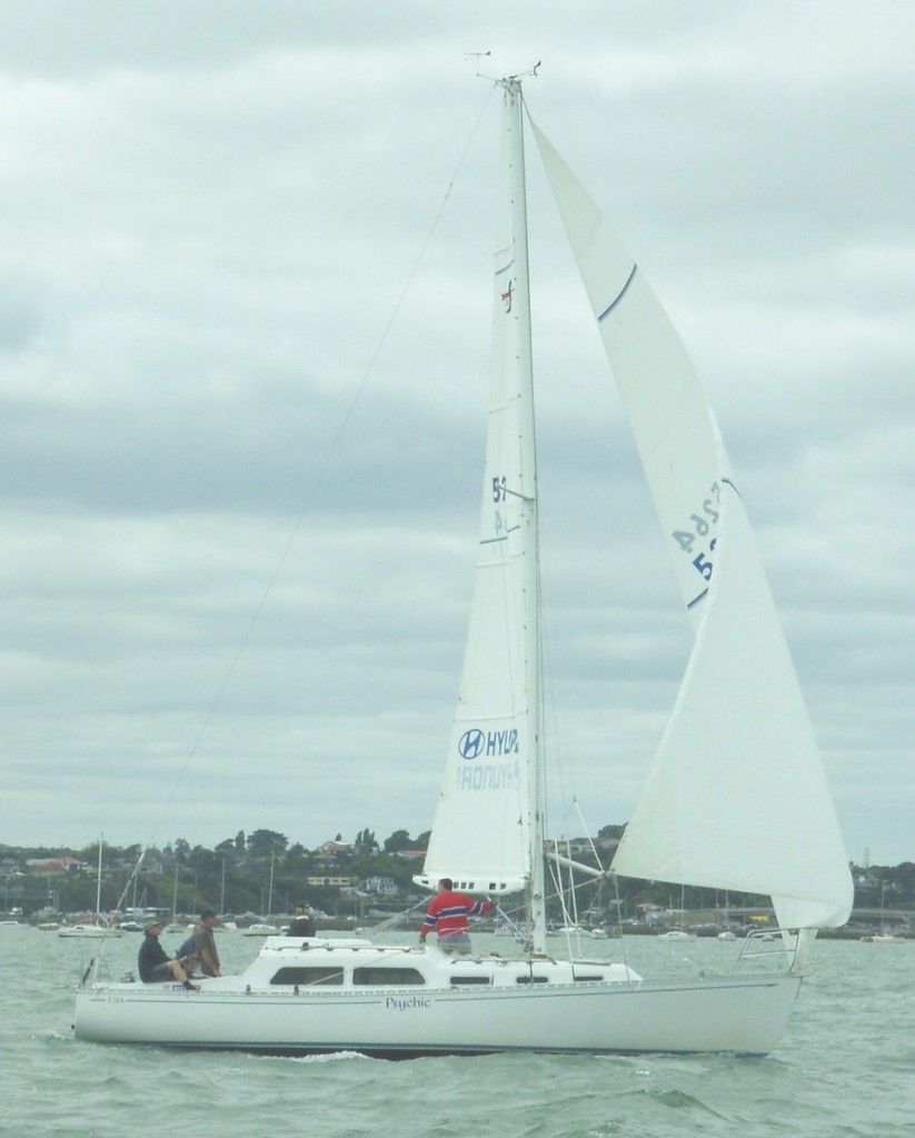 Psychic on a goosewinged run up the harbour in a 2008 rum race (George Backhus