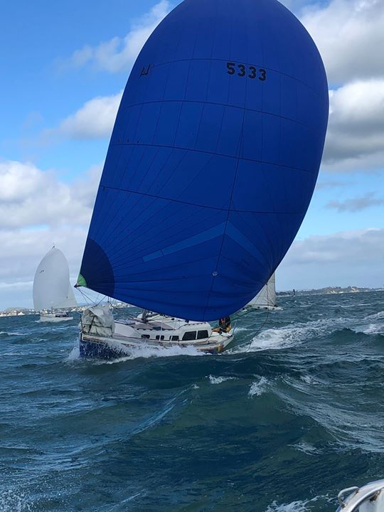 The ssanz series had a strong Stewart presence, Pelagian did the longhaul course in prep for the RNI but we also has Pride, Promise, Polaris, Psyche, Pahi, Prism, Playbuoy and Precedent competing in the short courses. 
Playbuoy cleaned up with 3 doubles out of 3 races, the overall line and handicap winner plus the fastest elapsed time out of all  boats in the division including those high tech sports boats with black sails and squaretops....
Not bad for a 1959 design :)
Photos courtesy of Kurt on Pelagian, taken on the reach down the Tamaki Straight